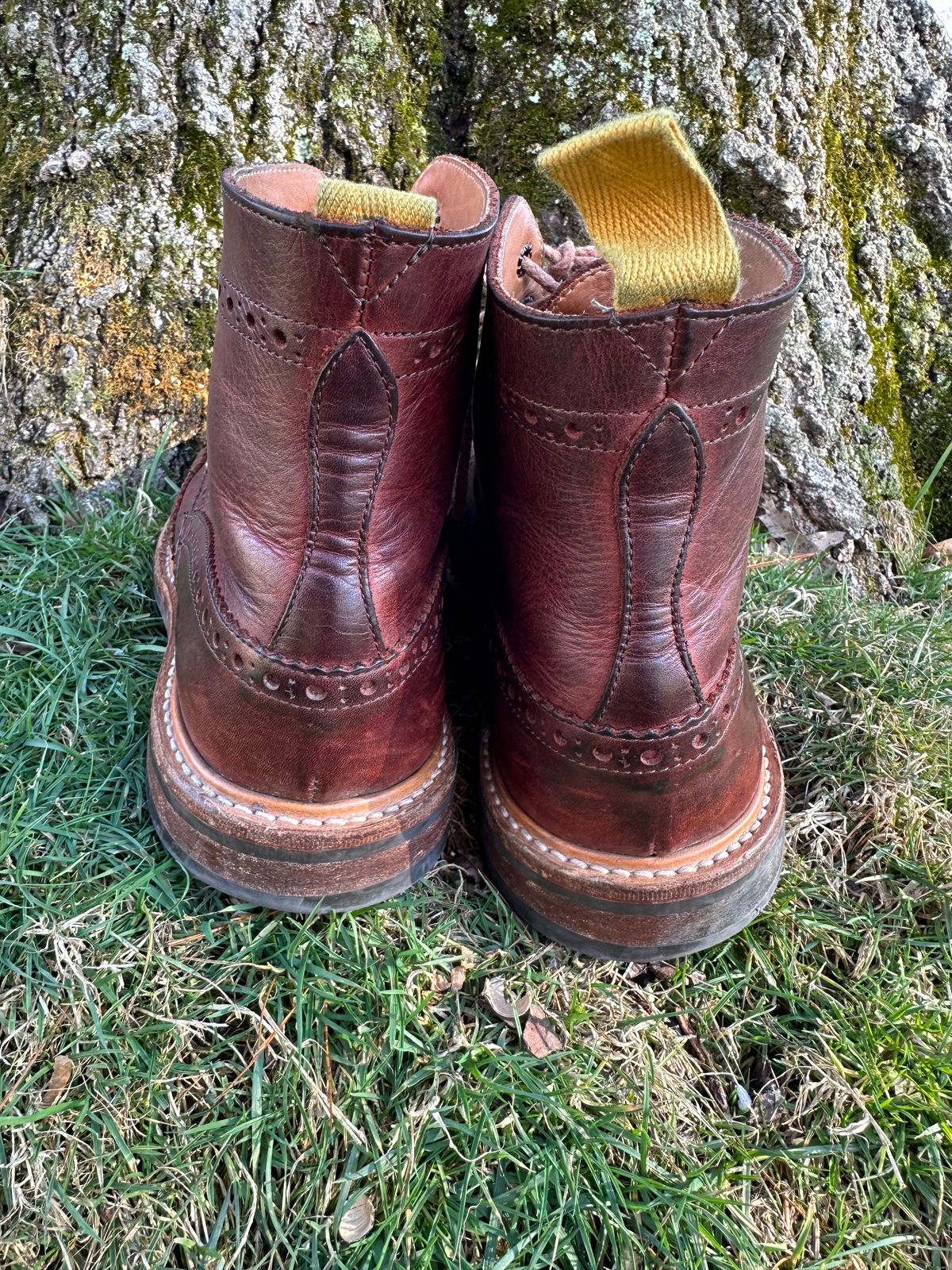 Photo by Ohmayer on March 3, 2024 of the Tricker's Stow Country Boot in C.F. Stead Bordeaux Oiled Shoulder.