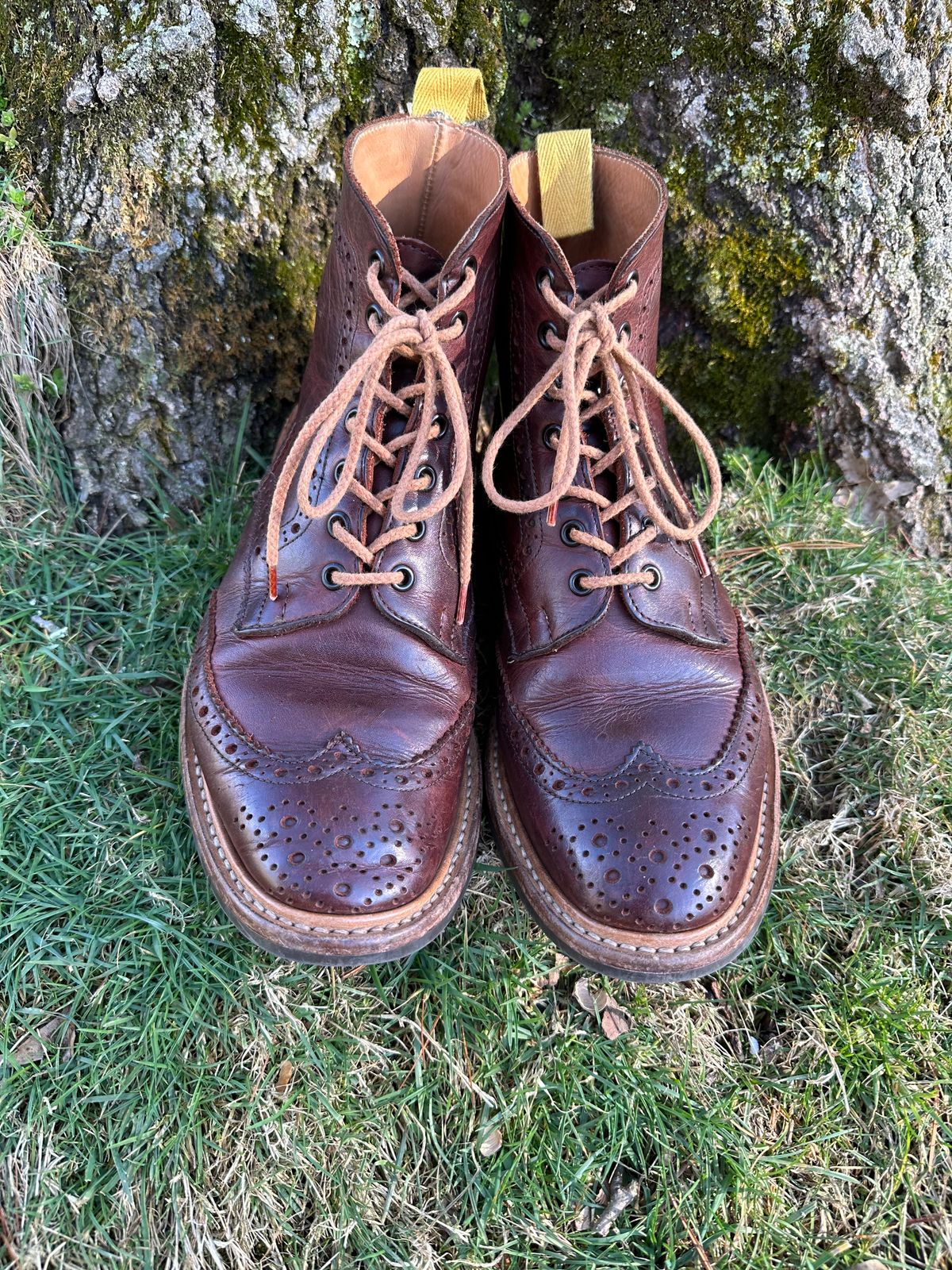 Photo by Ohmayer on March 3, 2024 of the Tricker's Stow Country Boot in C.F. Stead Bordeaux Oiled Shoulder.