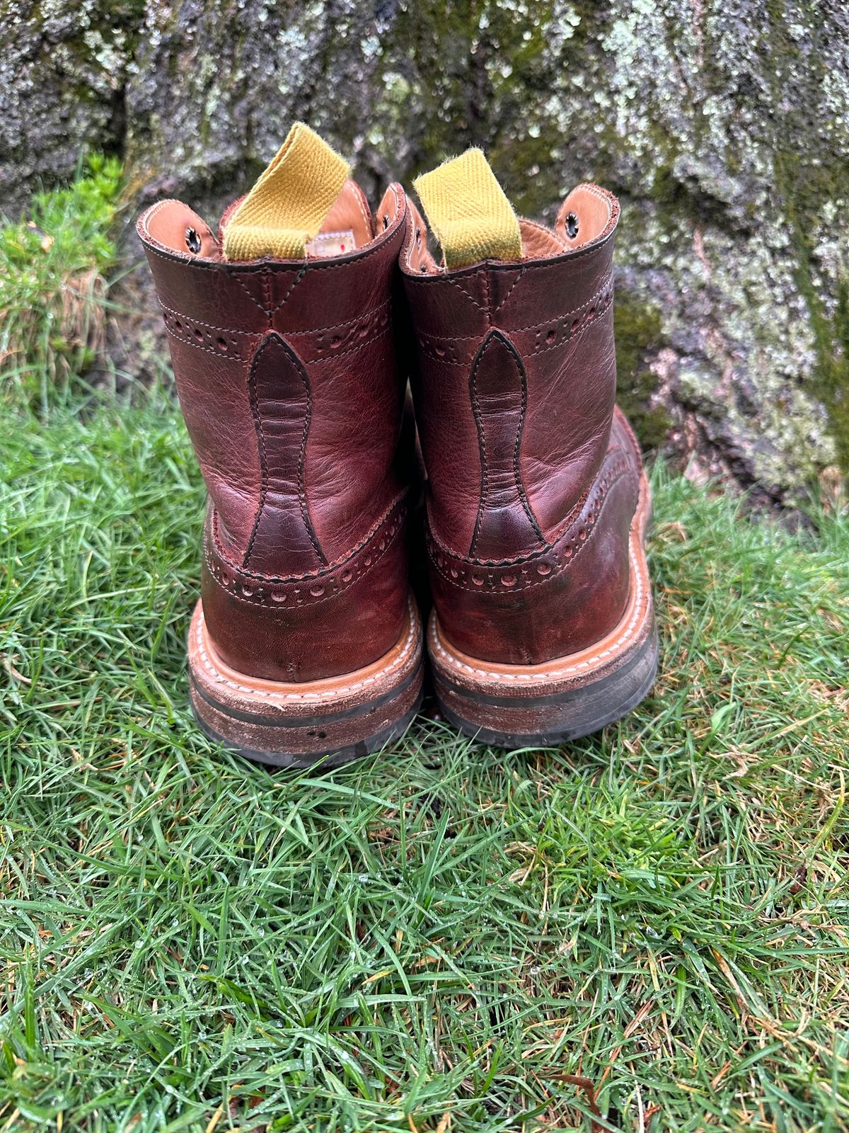 Photo by Ohmayer on April 2, 2024 of the Tricker's Stow Country Boot in C.F. Stead Bordeaux Oiled Shoulder.