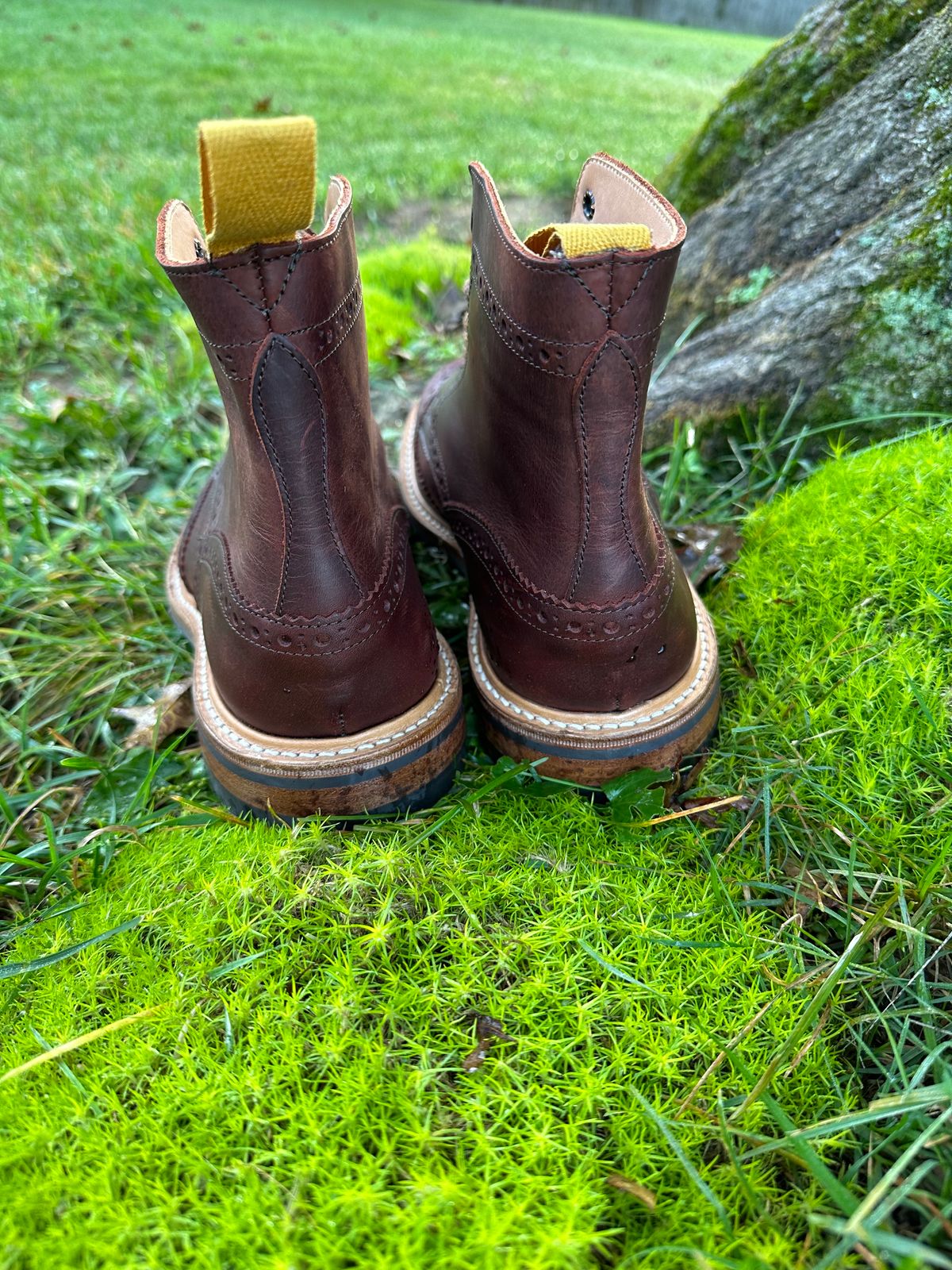 Photo by Ohmayer on October 1, 2023 of the Tricker's Stow Country Boot in C.F. Stead Bordeaux Oiled Shoulder.