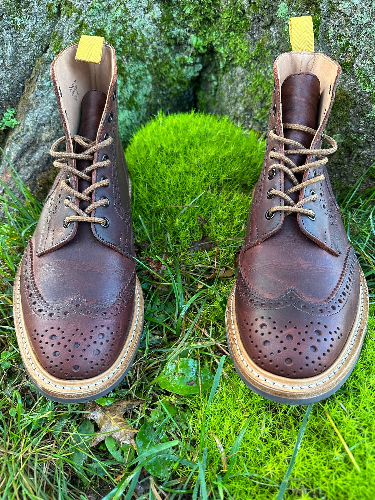 Photo by Ohmayer on October 1, 2023 of the Tricker's Stow Country Boot in C.F. Stead Bordeaux Oiled Shoulder.