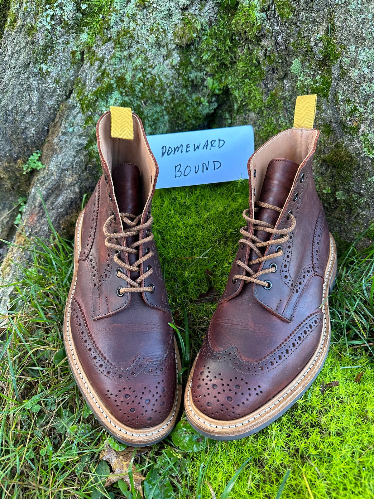 Photo by Ohmayer on October 1, 2023 of the Tricker's Stow Country Boot in C.F. Stead Bordeaux Oiled Shoulder.