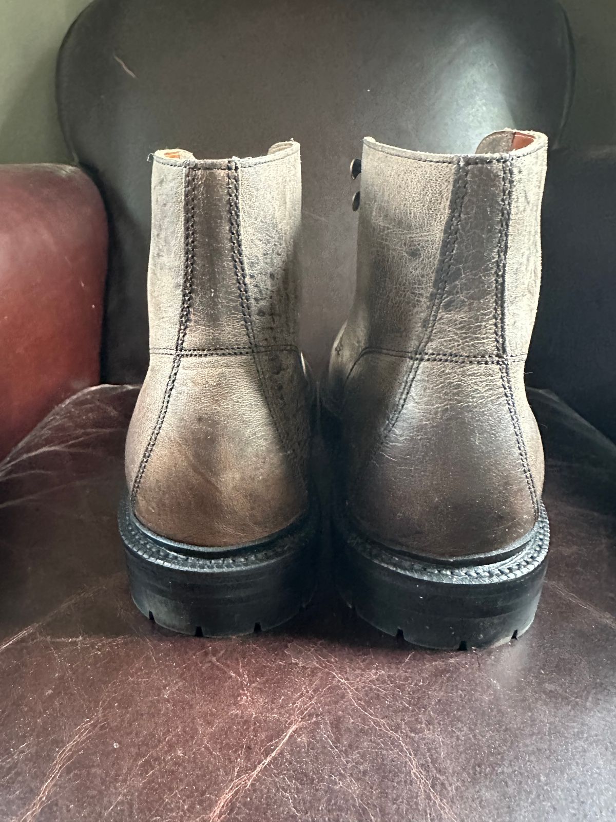 Photo by Ohmayer on October 1, 2024 of the Grant Stone Brass Boot in CF Stead Black Waxed Deerhide.