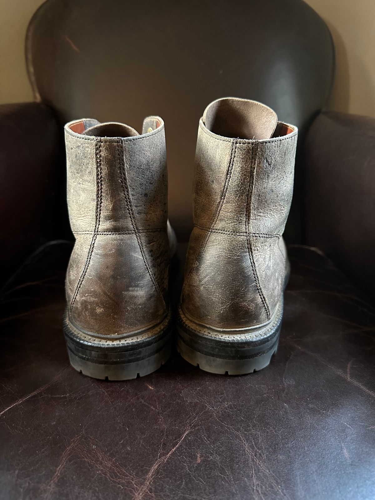 Photo by Ohmayer on November 3, 2024 of the Grant Stone Brass Boot in CF Stead Black Waxed Deerhide.