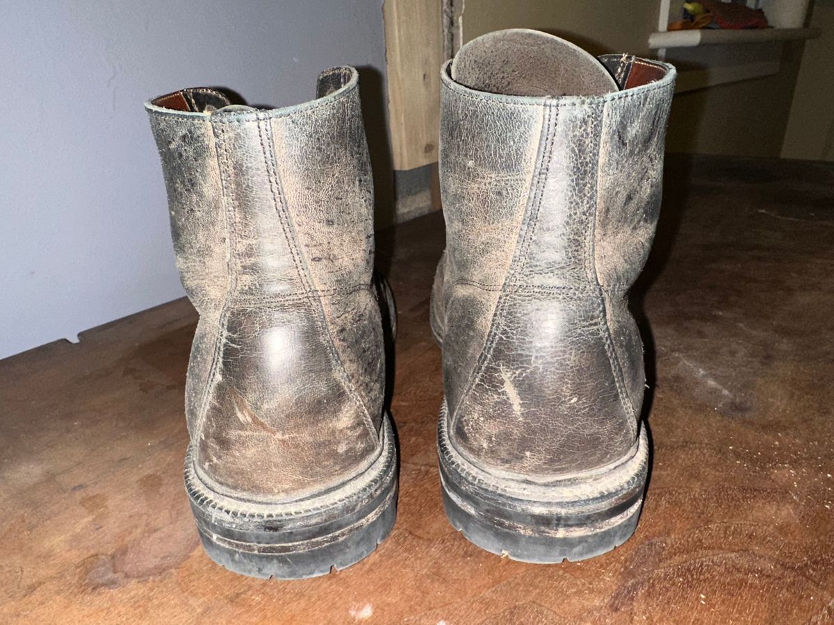 Photo by Ohmayer on February 5, 2025 of the Grant Stone Brass Boot in CF Stead Black Waxed Deerhide.