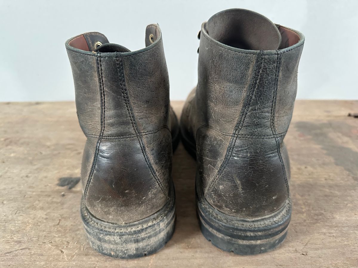 Photo by Ohmayer on April 3, 2025 of the Grant Stone Brass Boot in CF Stead Black Waxed Deerhide.