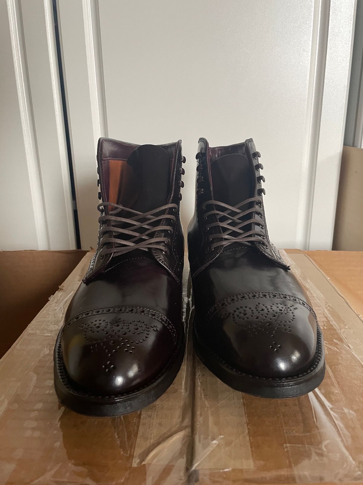 Photo by harshhappens on November 1, 2023 of the Alden Medallion Cap Toe Boot in Horween Color 8 Shell Cordovan.