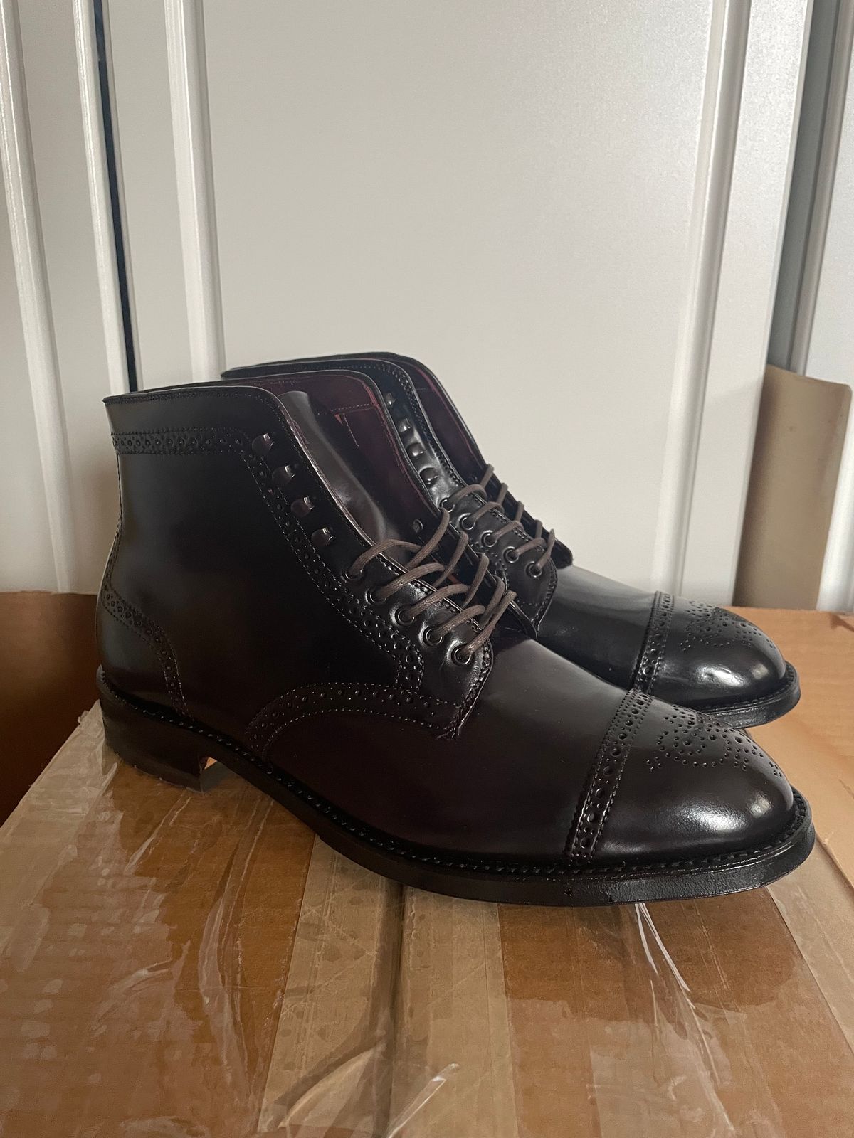 Photo by harshhappens on November 1, 2023 of the Alden Medallion Cap Toe Boot in Horween Color 8 Shell Cordovan.