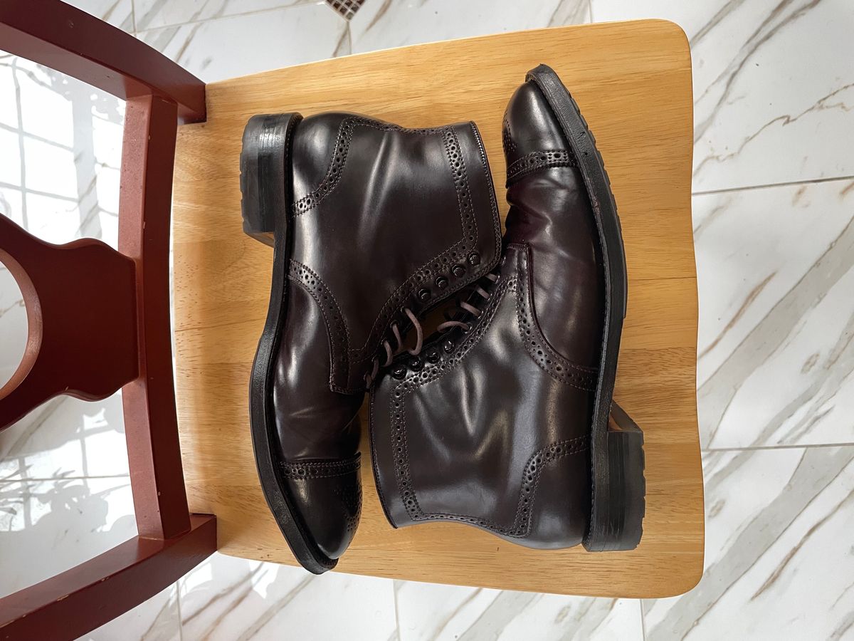 Photo by harshhappens on December 5, 2023 of the Alden Medallion Cap Toe Boot in Horween Color 8 Shell Cordovan.