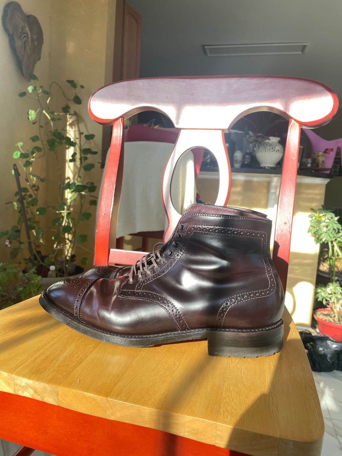 Photo by harshhappens on January 5, 2024 of the Alden Medallion Cap Toe Boot in Horween Color 8 Shell Cordovan.