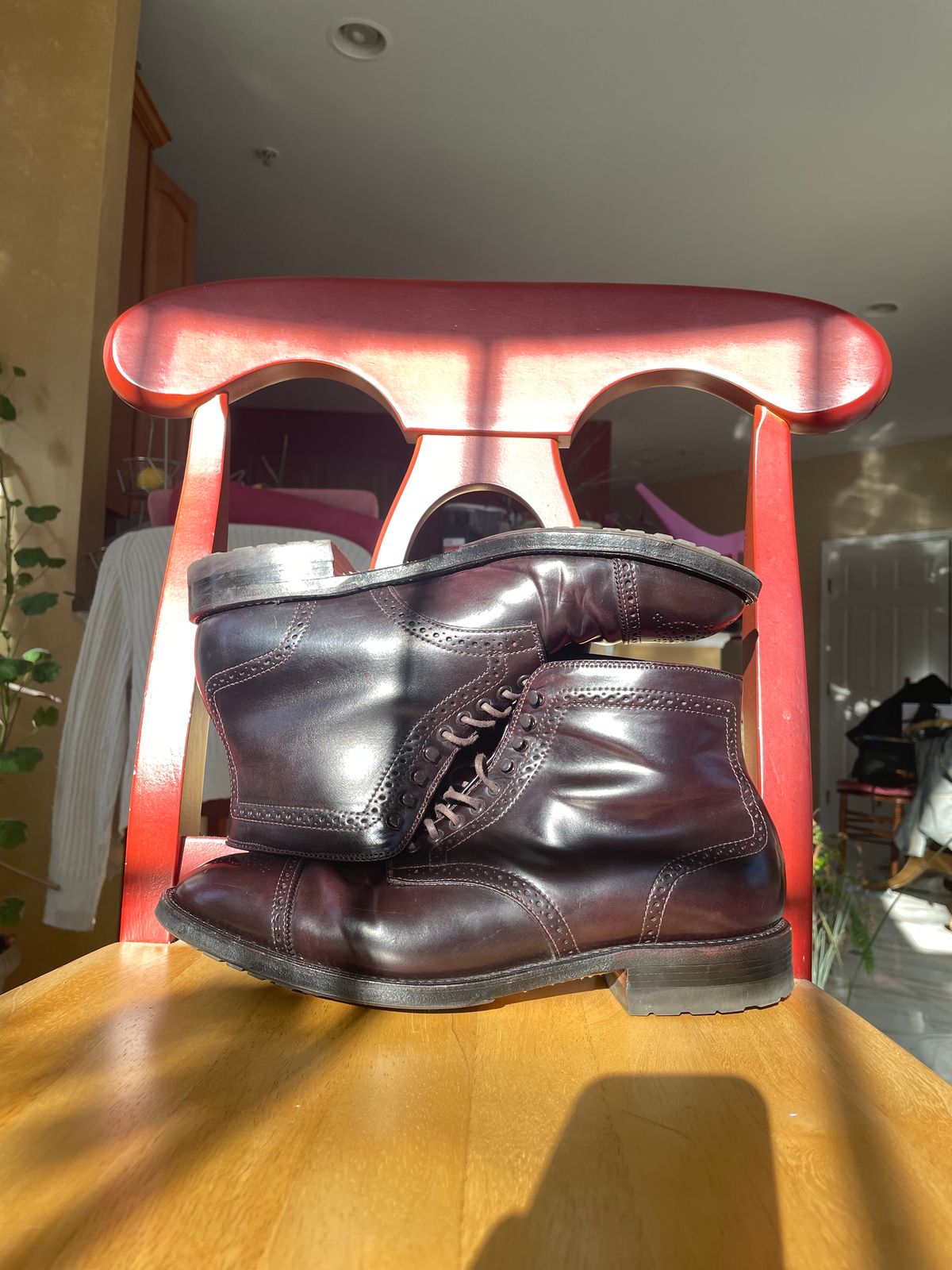 Photo by harshhappens on January 5, 2024 of the Alden Medallion Cap Toe Boot in Horween Color 8 Shell Cordovan.