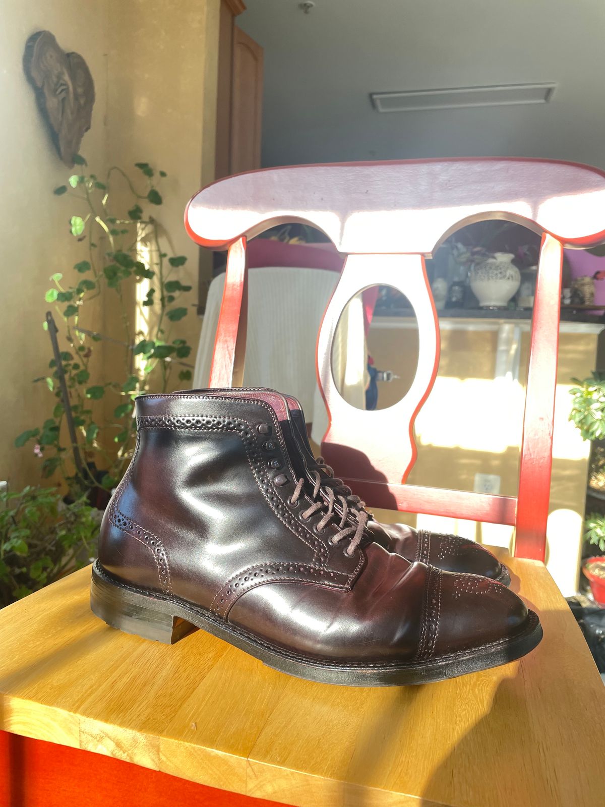 Photo by harshhappens on January 5, 2024 of the Alden Medallion Cap Toe Boot in Horween Color 8 Shell Cordovan.