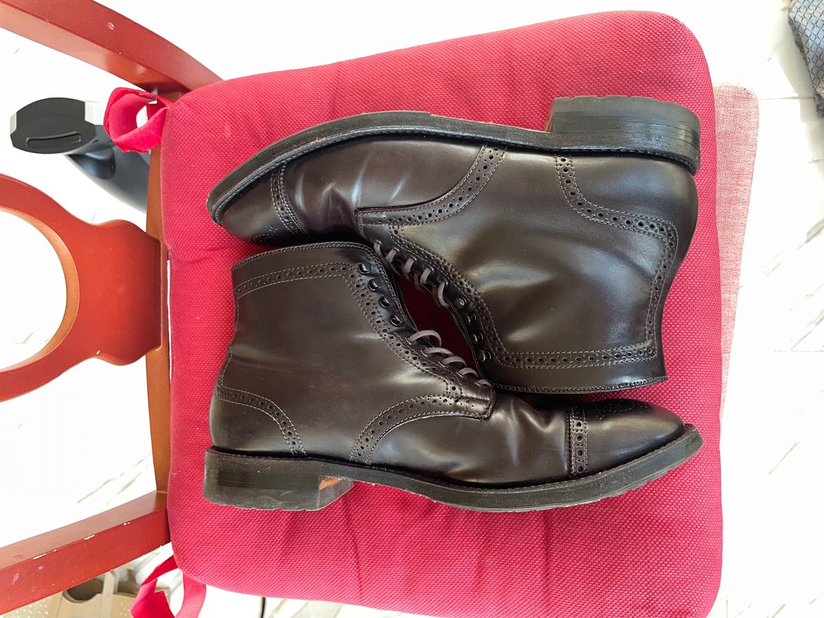Photo by harshhappens on February 5, 2024 of the Alden Medallion Cap Toe Boot in Horween Color 8 Shell Cordovan.