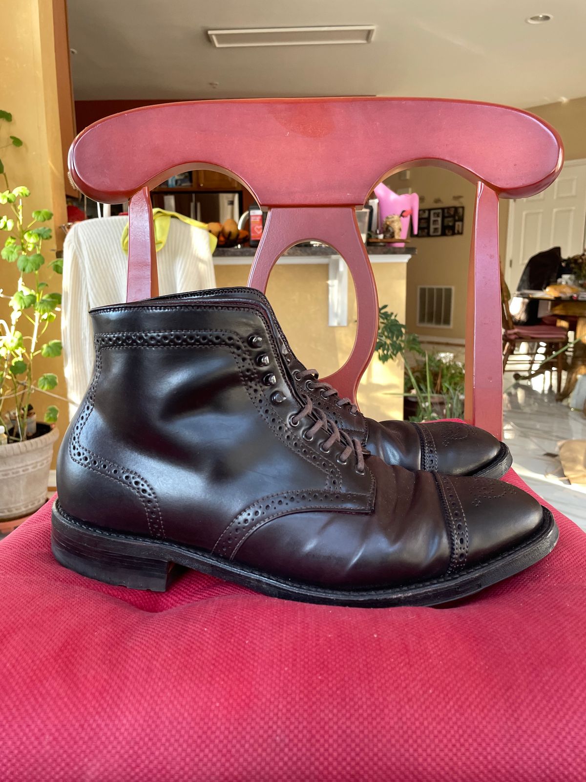 Photo by harshhappens on February 5, 2024 of the Alden Medallion Cap Toe Boot in Horween Color 8 Shell Cordovan.
