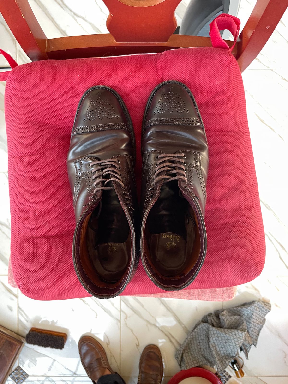 Photo by harshhappens on February 5, 2024 of the Alden Medallion Cap Toe Boot in Horween Color 8 Shell Cordovan.