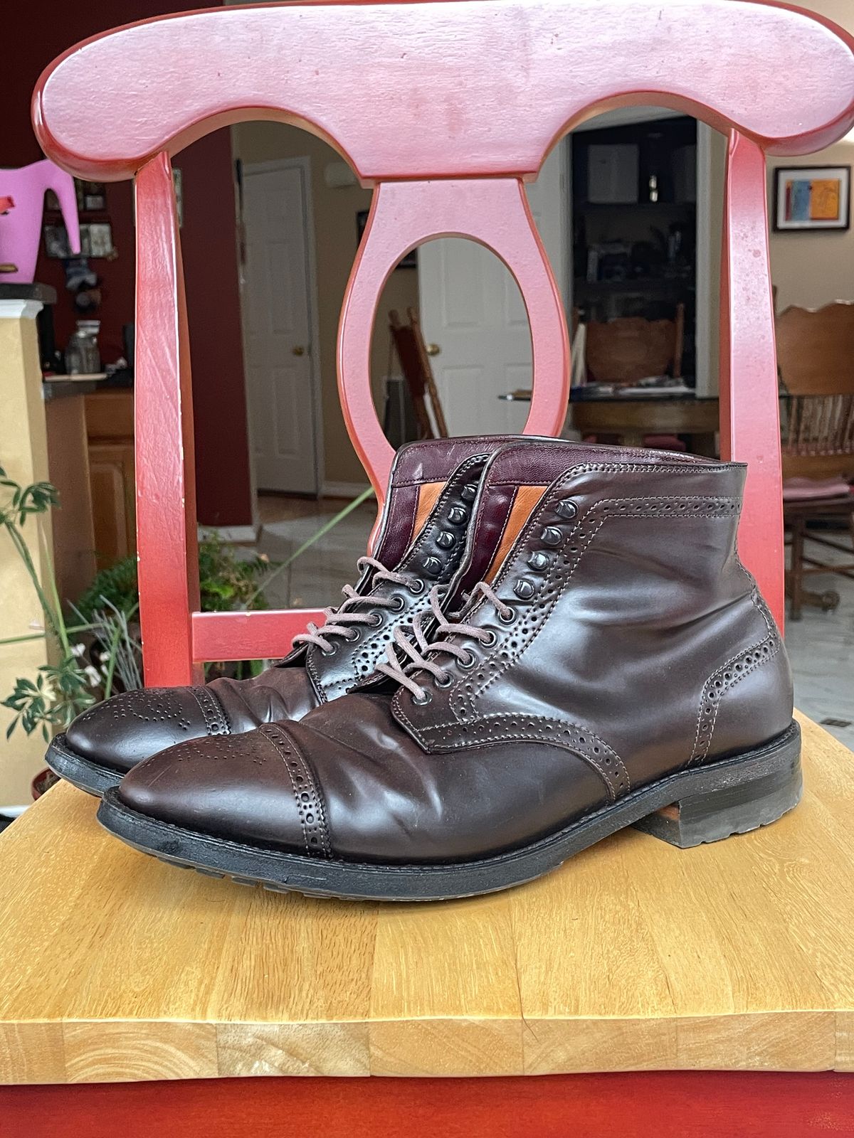 Photo by harshhappens on March 5, 2024 of the Alden Medallion Cap Toe Boot in Horween Color 8 Shell Cordovan.