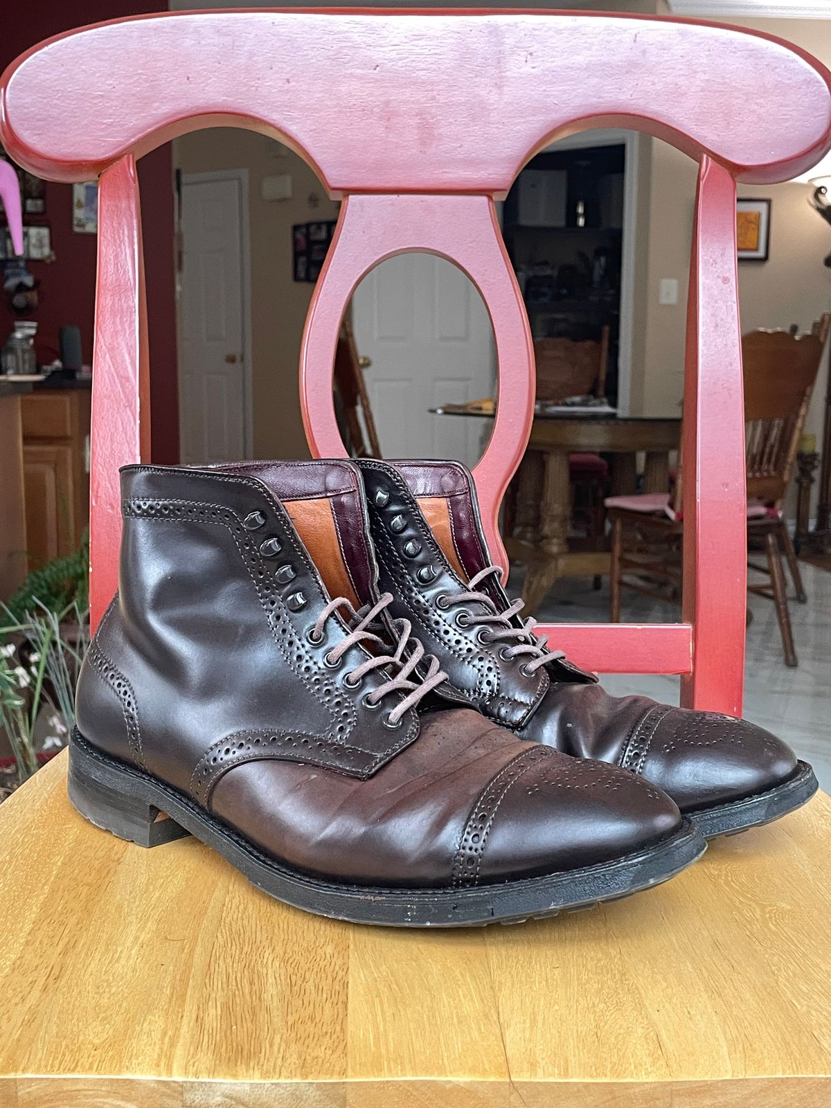 Photo by harshhappens on March 5, 2024 of the Alden Medallion Cap Toe Boot in Horween Color 8 Shell Cordovan.