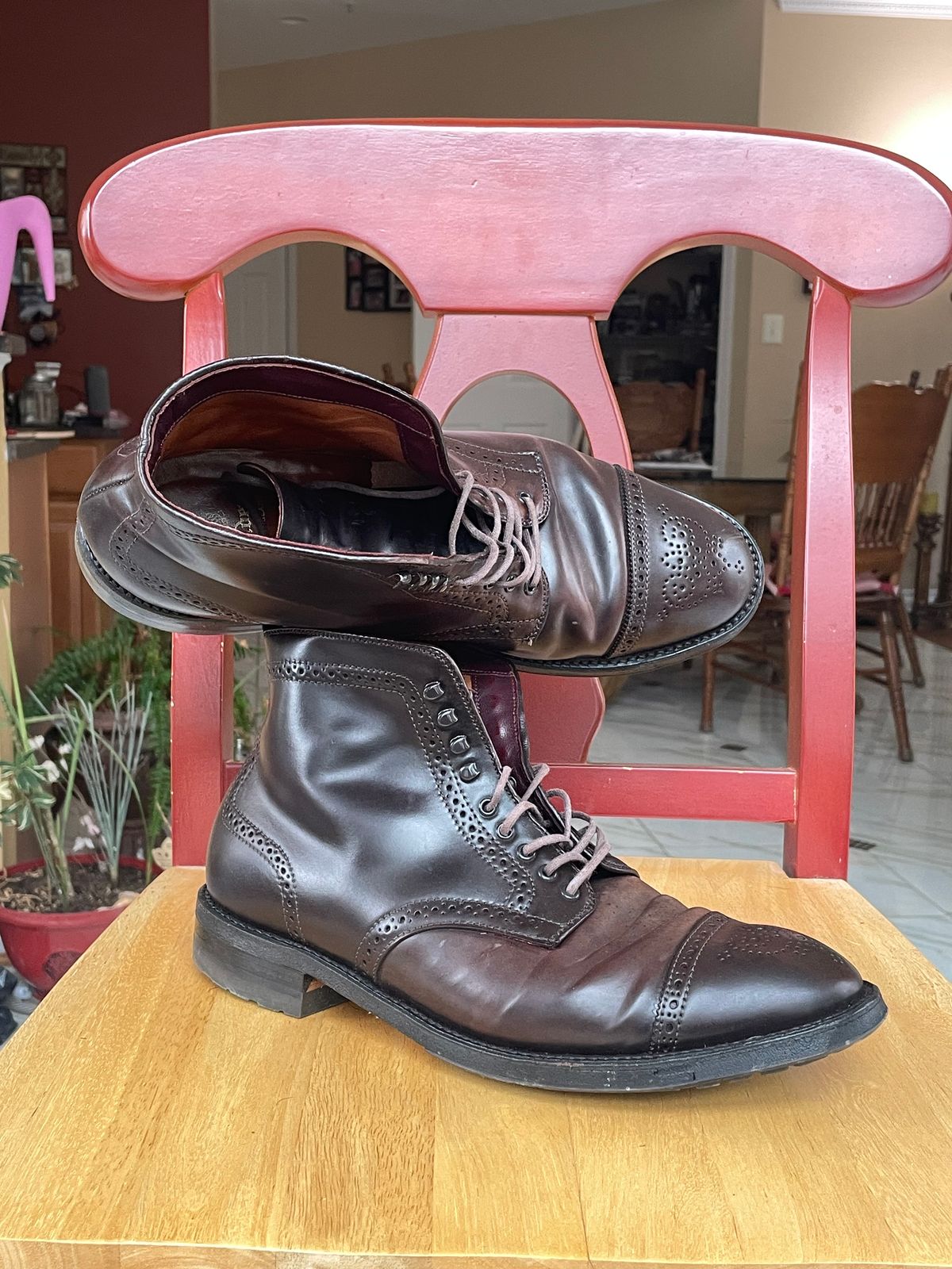 Photo by harshhappens on March 5, 2024 of the Alden Medallion Cap Toe Boot in Horween Color 8 Shell Cordovan.