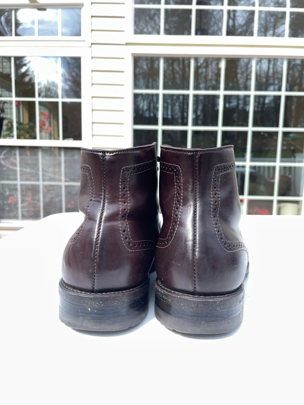 Photo by harshhappens on April 1, 2024 of the Alden Medallion Cap Toe Boot in Horween Color 8 Shell Cordovan.