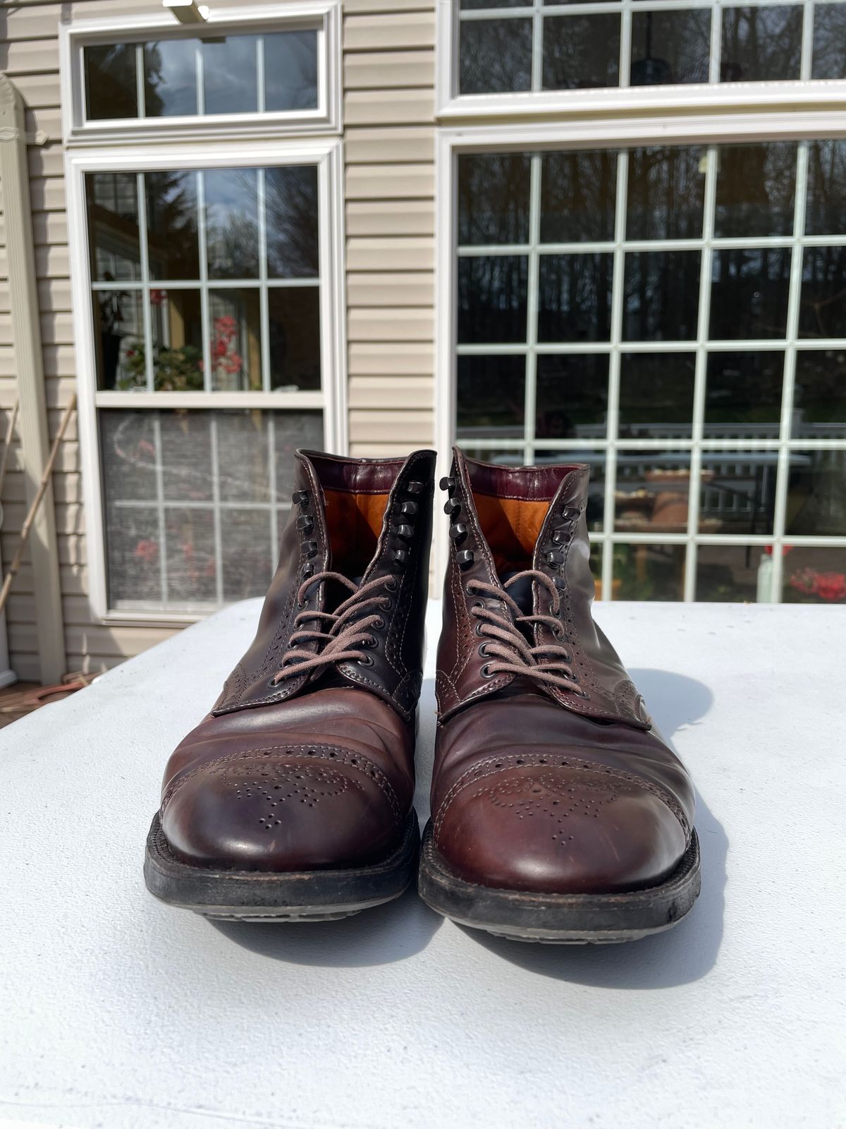 Photo by harshhappens on April 1, 2024 of the Alden Medallion Cap Toe Boot in Horween Color 8 Shell Cordovan.