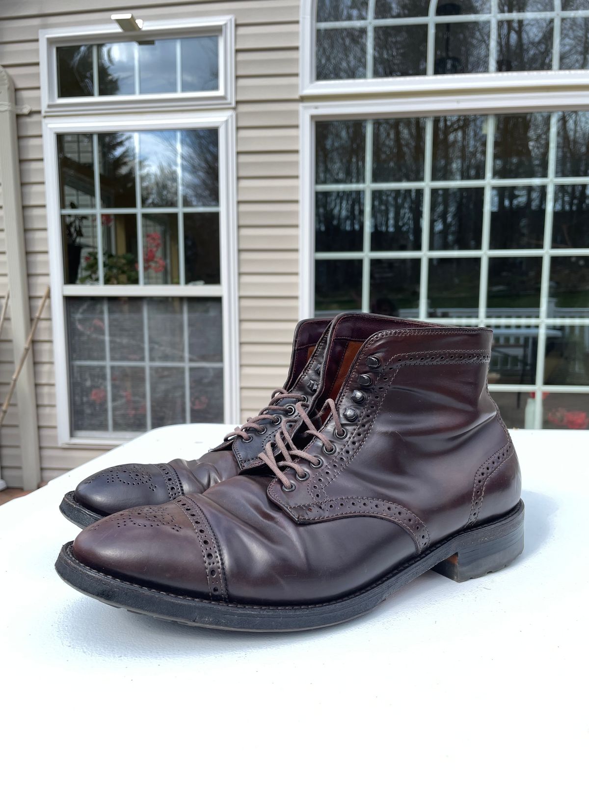 Photo by harshhappens on April 1, 2024 of the Alden Medallion Cap Toe Boot in Horween Color 8 Shell Cordovan.