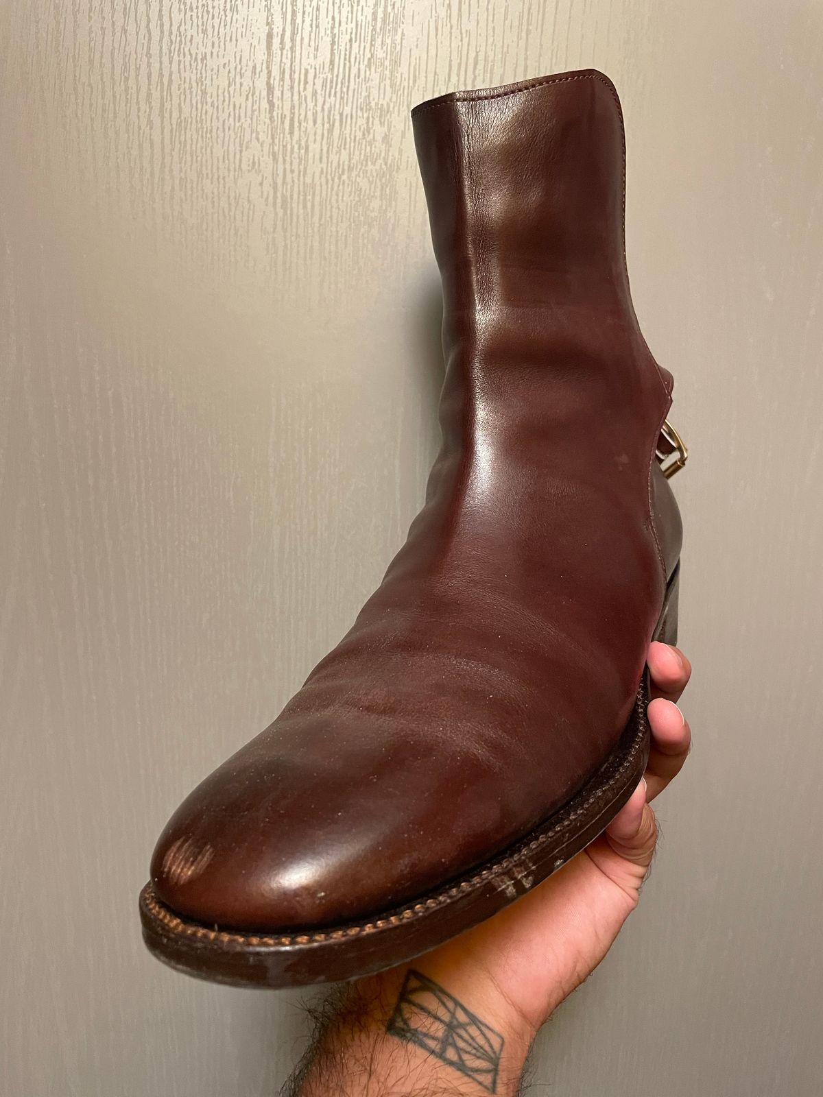 Photo by harshhappens on October 3, 2022 of the Clinch Jodhpur Boots in Brown French Calfskin.