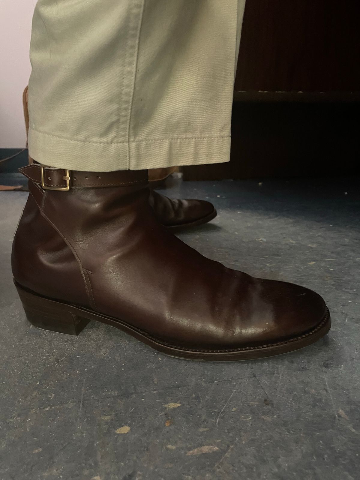 Photo by harshhappens on November 5, 2022 of the Clinch Jodhpur Boots in Brown French Calfskin.