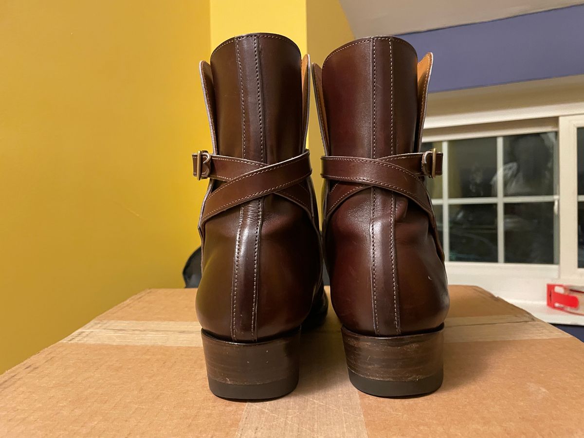 Photo by harshhappens on December 4, 2022 of the Clinch Jodhpur Boots in Brown French Calfskin.