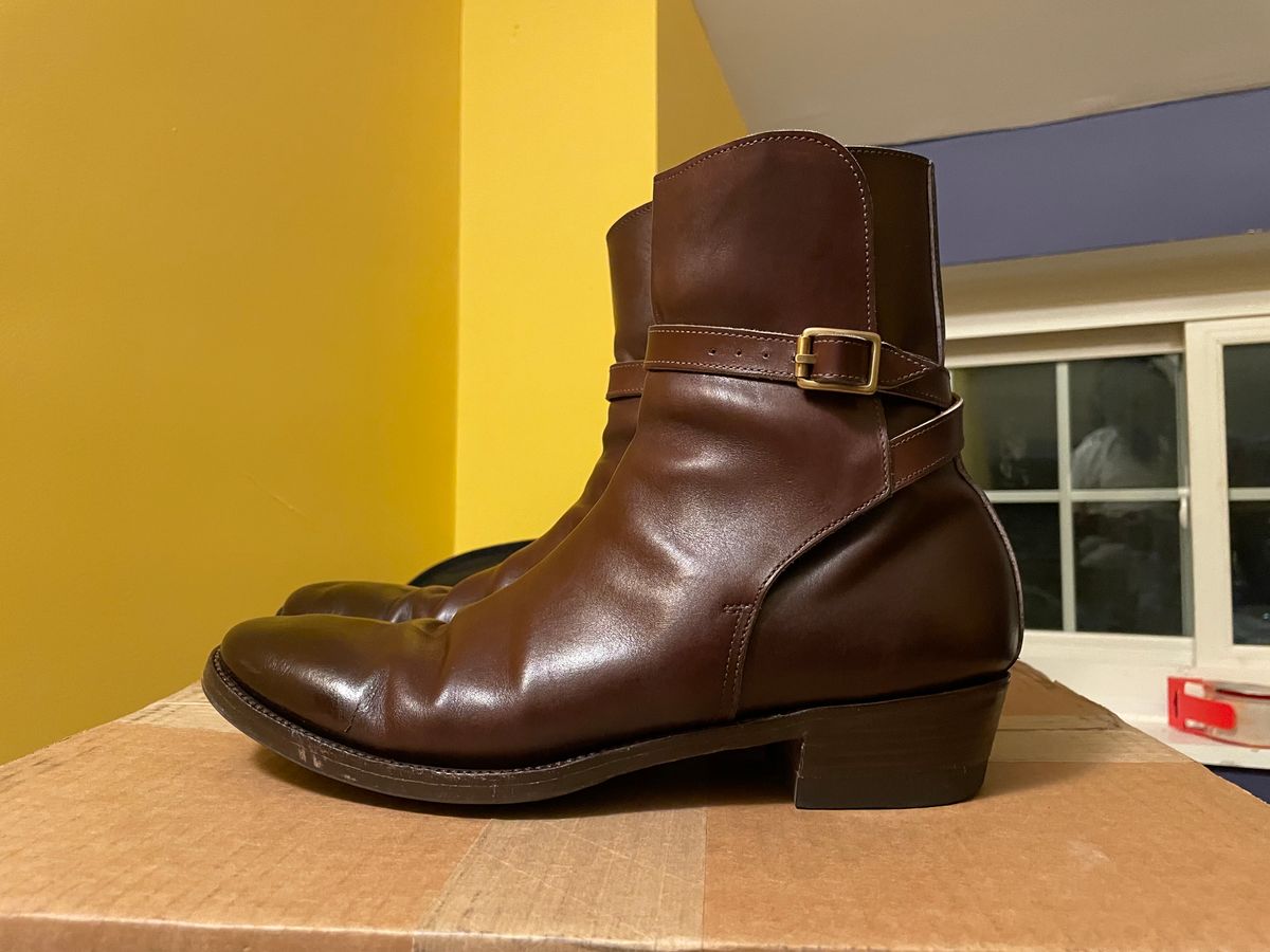 Photo by harshhappens on December 4, 2022 of the Clinch Jodhpur Boots in Brown French Calfskin.