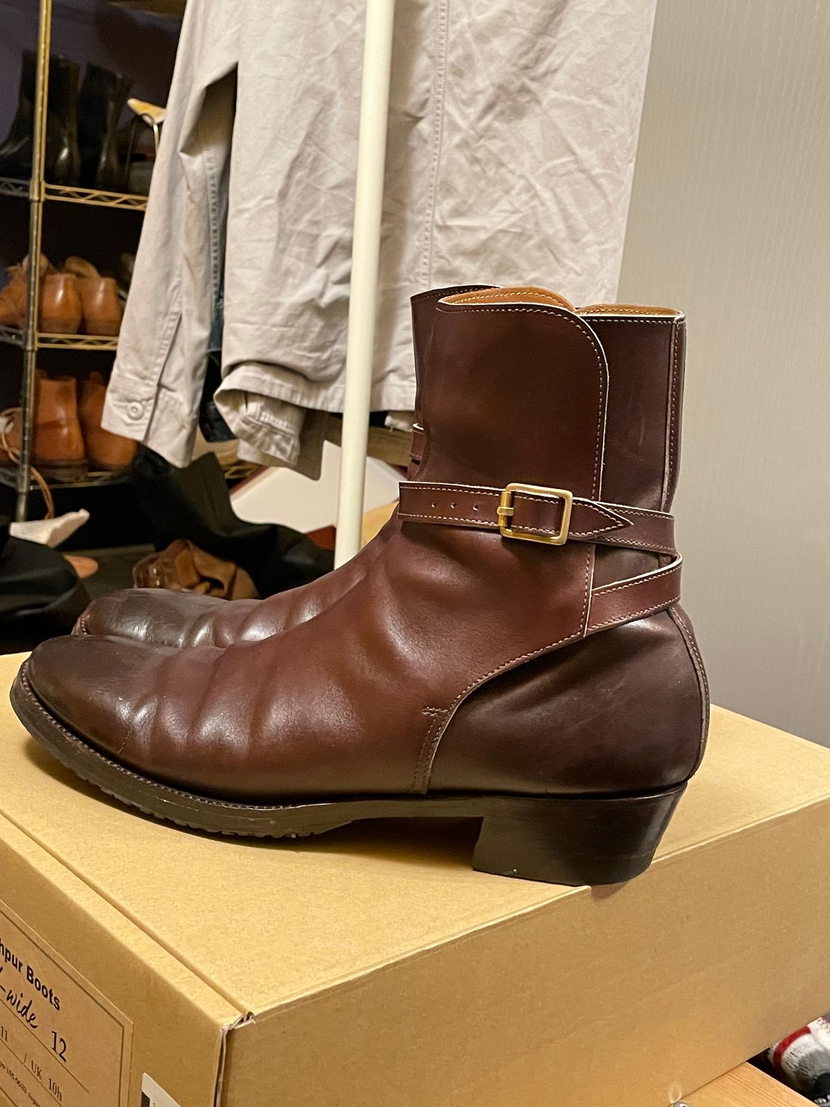 Photo by harshhappens on January 4, 2023 of the Clinch Jodhpur Boots in Brown French Calfskin.
