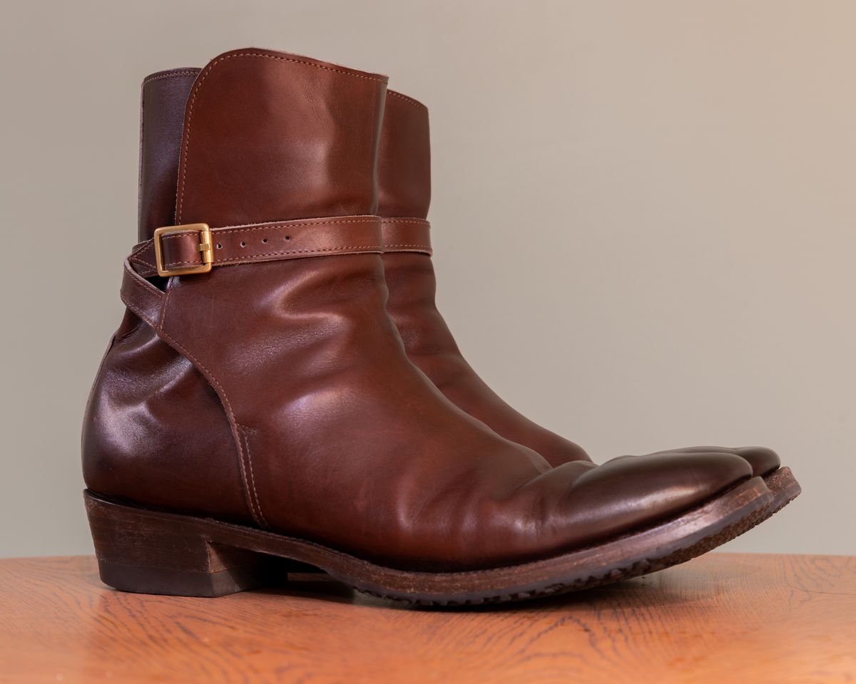 Photo by harshhappens on April 1, 2023 of the Clinch Jodhpur Boots in Brown French Calfskin.