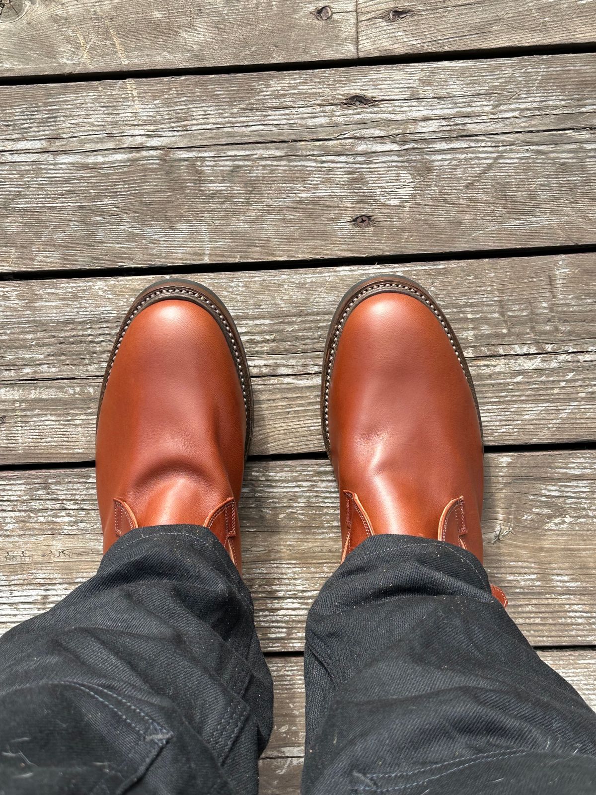 Photo by rheubanks on November 7, 2023 of the Eastman Leather Tanker Boots in Russet Brown Horsehide.