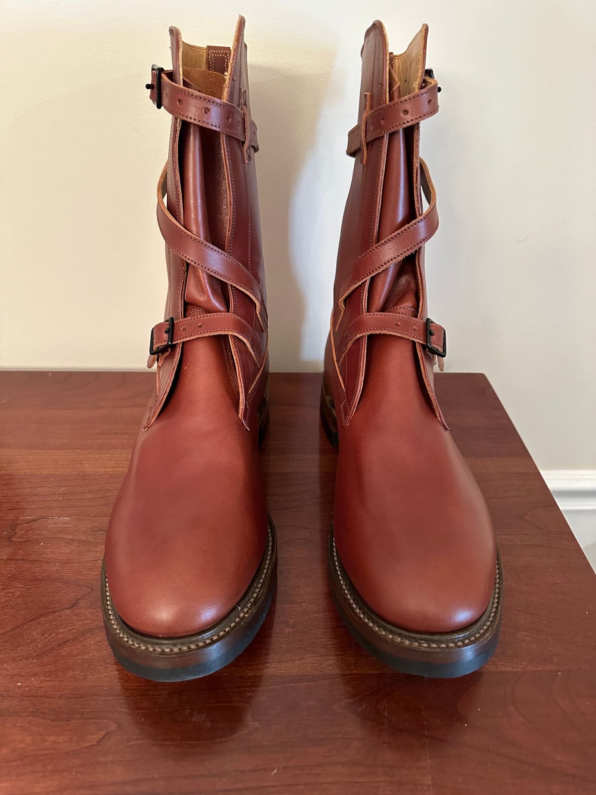 Photo by rheubanks on November 7, 2023 of the Eastman Leather Tanker Boots in Russet Brown Horsehide.