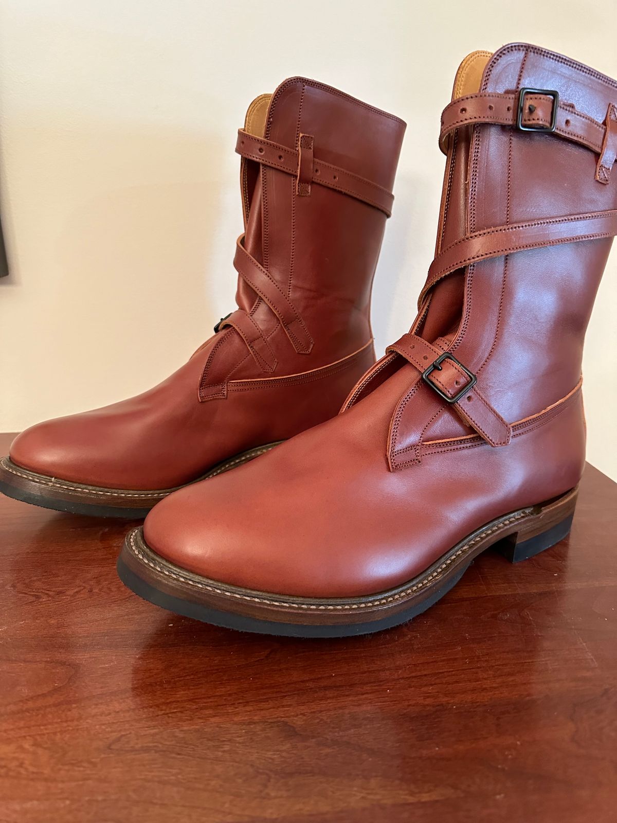 Photo by rheubanks on November 7, 2023 of the Eastman Leather Tanker Boots in Russet Brown Horsehide.