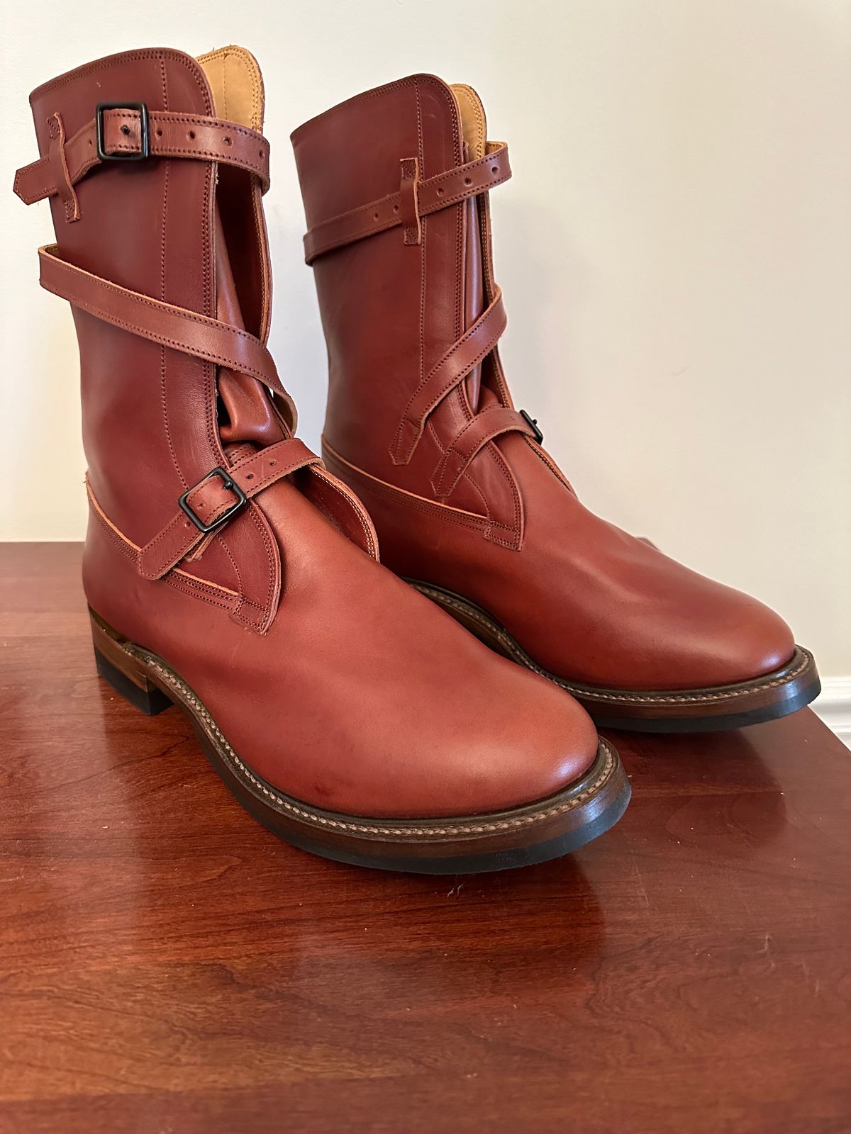 Photo by rheubanks on November 7, 2023 of the Eastman Leather Tanker Boots in Russet Brown Horsehide.