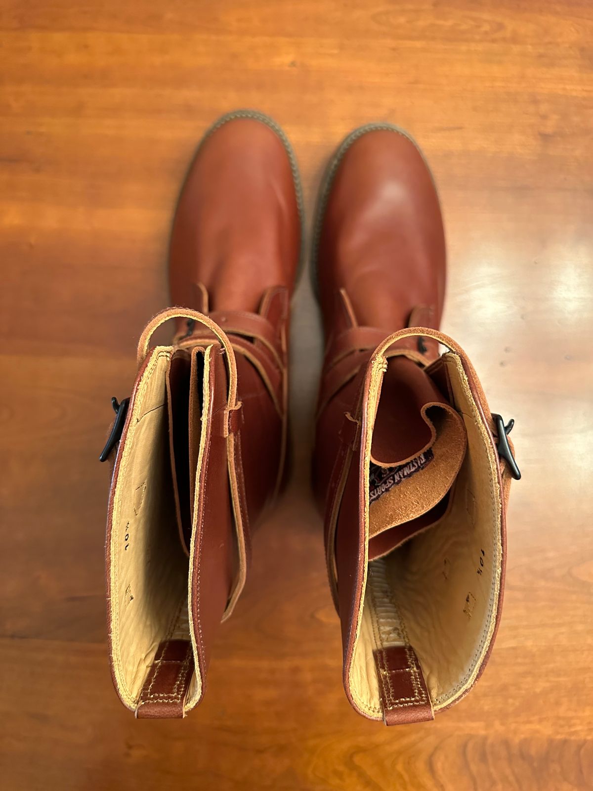 Photo by rheubanks on November 7, 2023 of the Eastman Leather Tanker Boots in Russet Brown Horsehide.