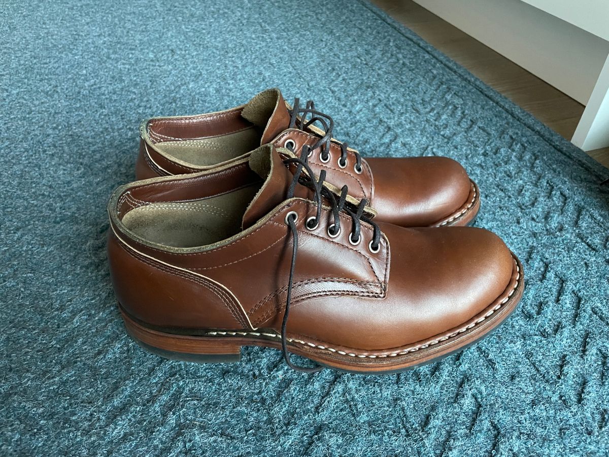 Photo by f8_bthere on November 6, 2024 of the White's Oxford in Horween British Tan Chromexcel.