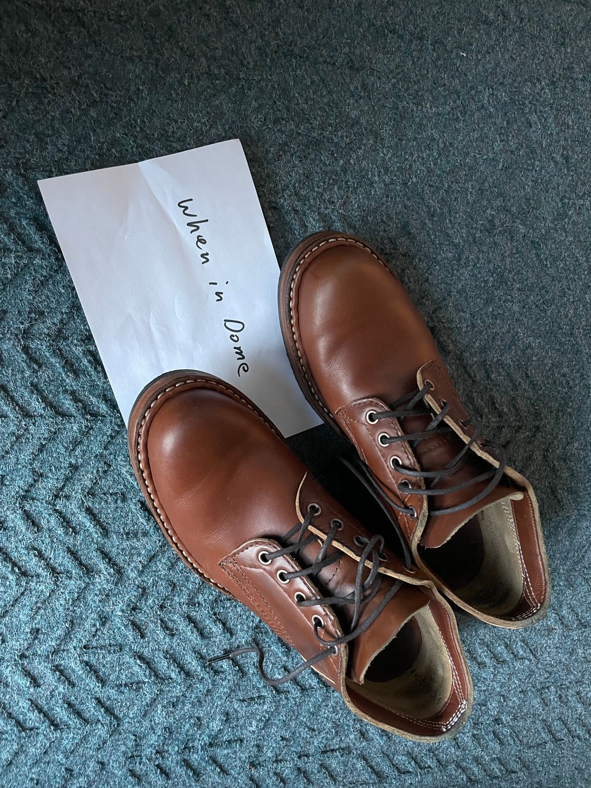 Photo by f8_bthere on November 6, 2024 of the White's Oxford in Horween British Tan Chromexcel.