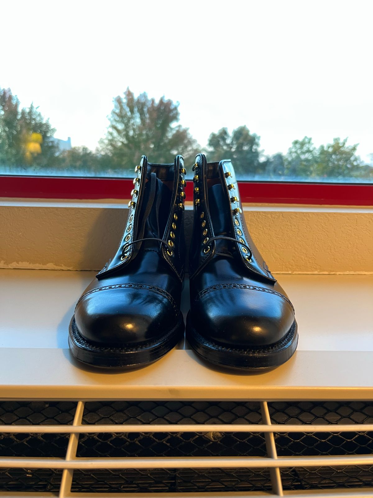 Photo by whippoorwill on October 1, 2022 of the Alden Perforated Cap Toe Boot in Horween Black Shell Cordovan.
