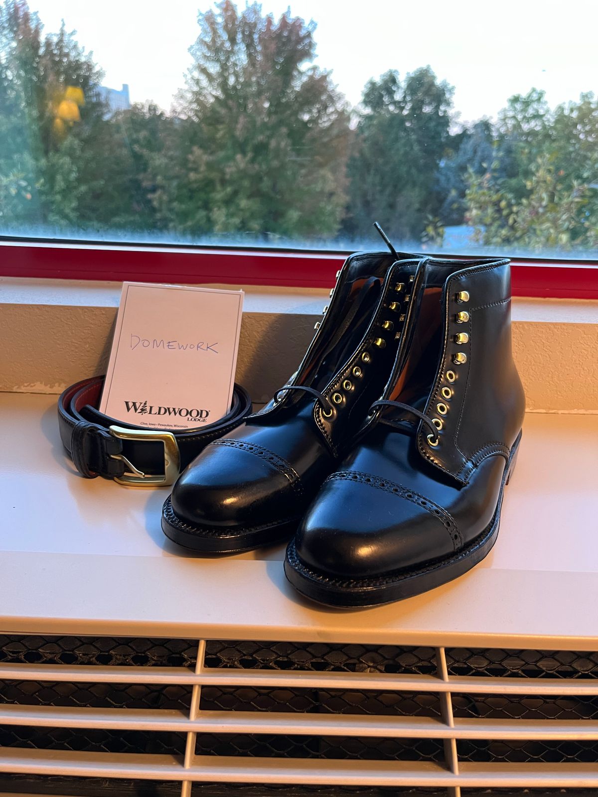 Photo by whippoorwill on October 1, 2022 of the Alden Perforated Cap Toe Boot in Horween Black Shell Cordovan.
