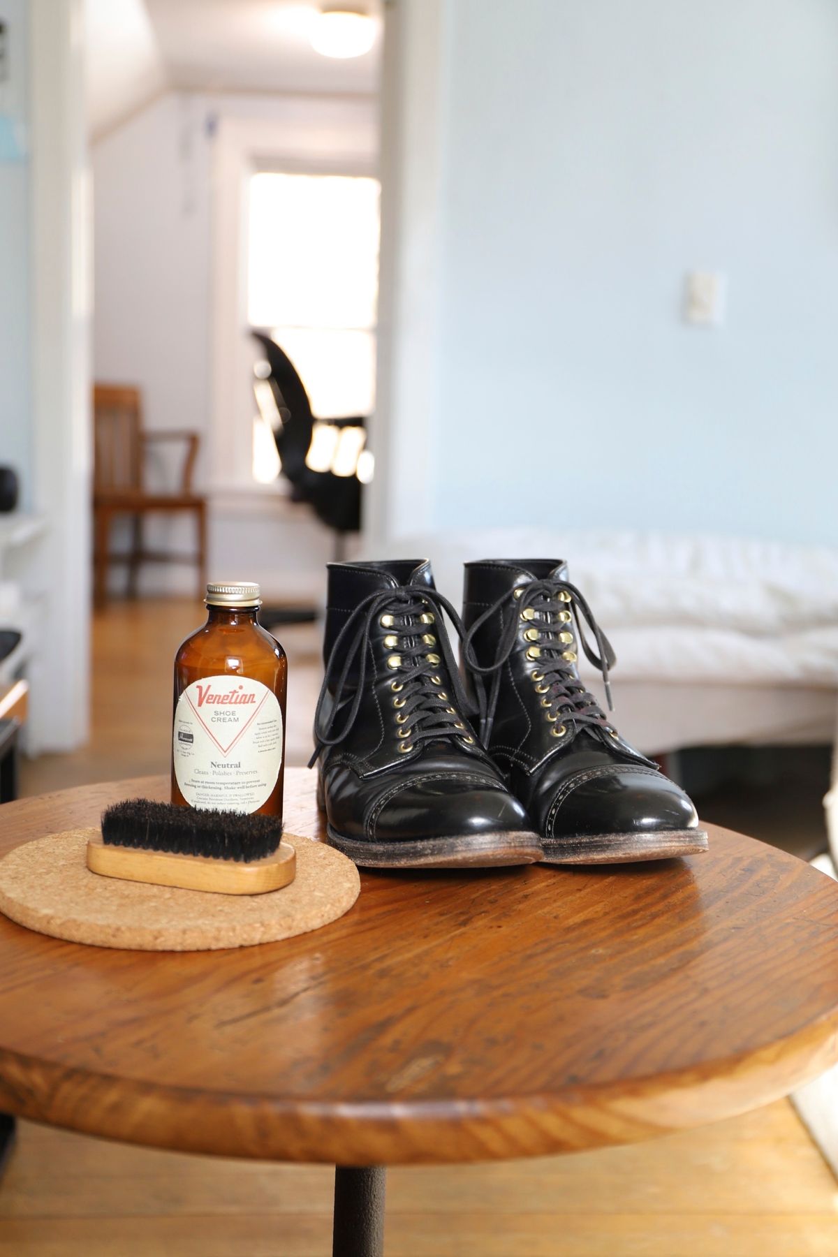 Photo by whippoorwill on December 2, 2022 of the Alden Perforated Cap Toe Boot in Horween Black Shell Cordovan.