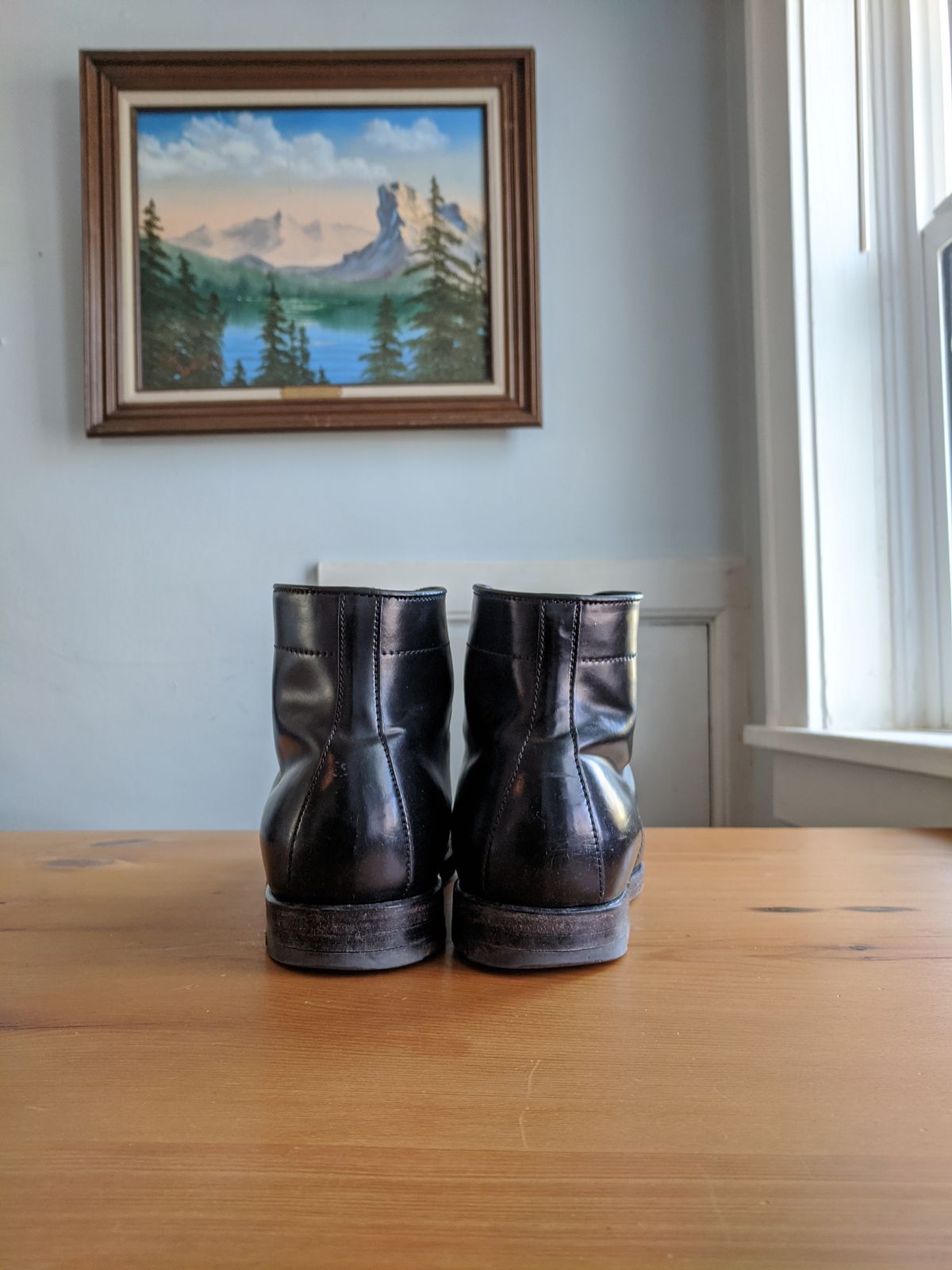 Photo by whippoorwill on February 4, 2023 of the Alden Perforated Cap Toe Boot in Horween Black Shell Cordovan.