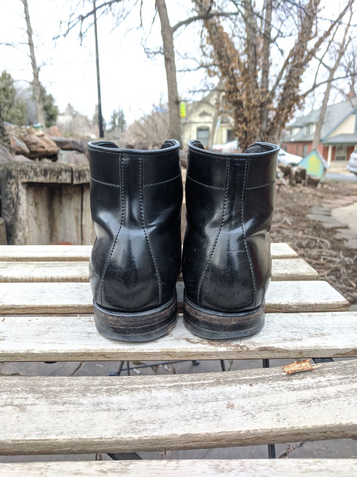 Photo by whippoorwill on March 2, 2023 of the Alden Perforated Cap Toe Boot in Horween Black Shell Cordovan.