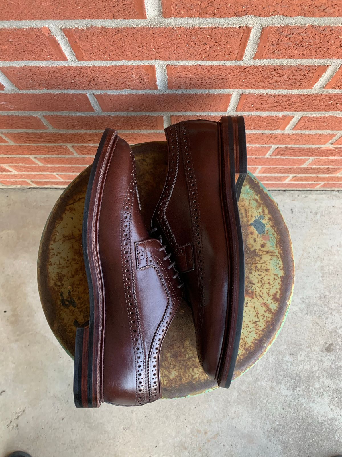Photo by wagz54 on October 1, 2022 of the Grant Stone Longwing in Horween Crimson Chromexcel.