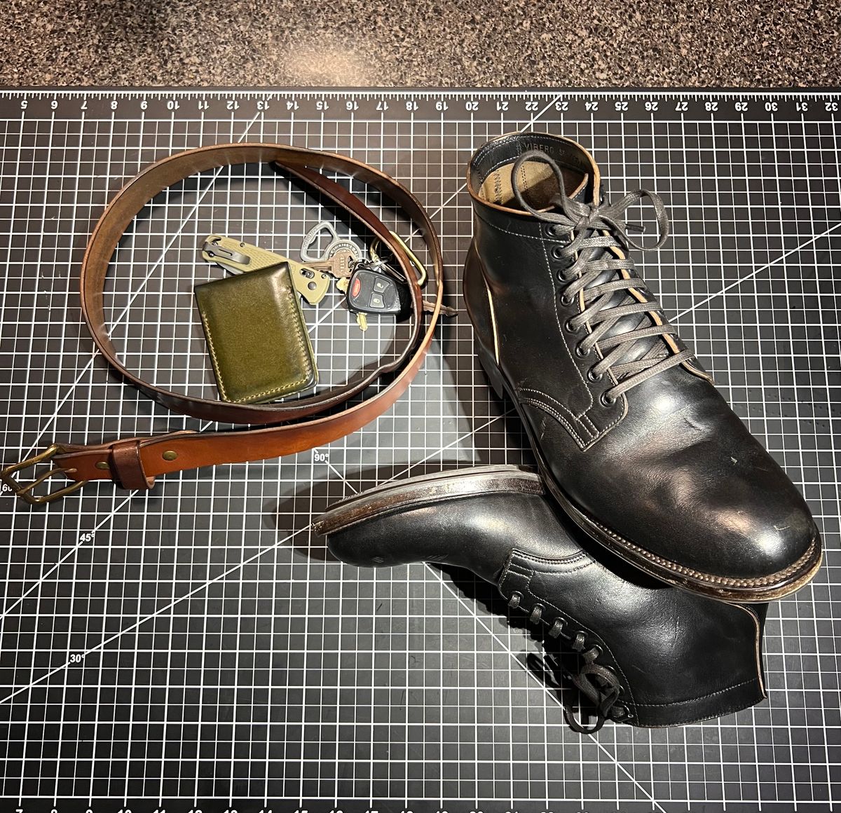 Photo by TheHobbyCobbler on December 4, 2024 of the Viberg Service Boot in Maryam Black Horsebutt.