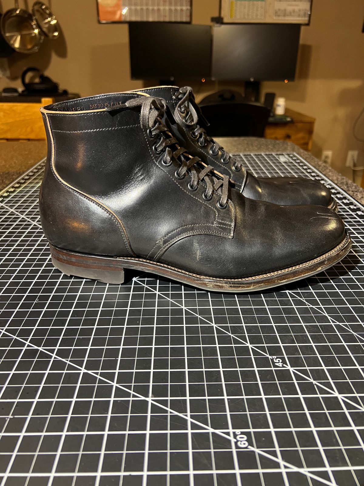 Photo by TheHobbyCobbler on December 4, 2024 of the Viberg Service Boot in Maryam Black Horsebutt.