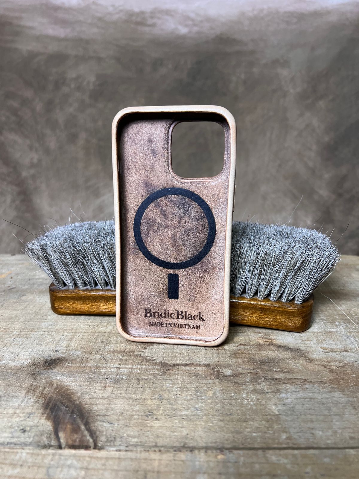 Photo by TheHobbyCobbler on September 30, 2025 of the Bridle Black Studio iPhone 13 Pro Phone Case in Unknown Natural Veg Tan.