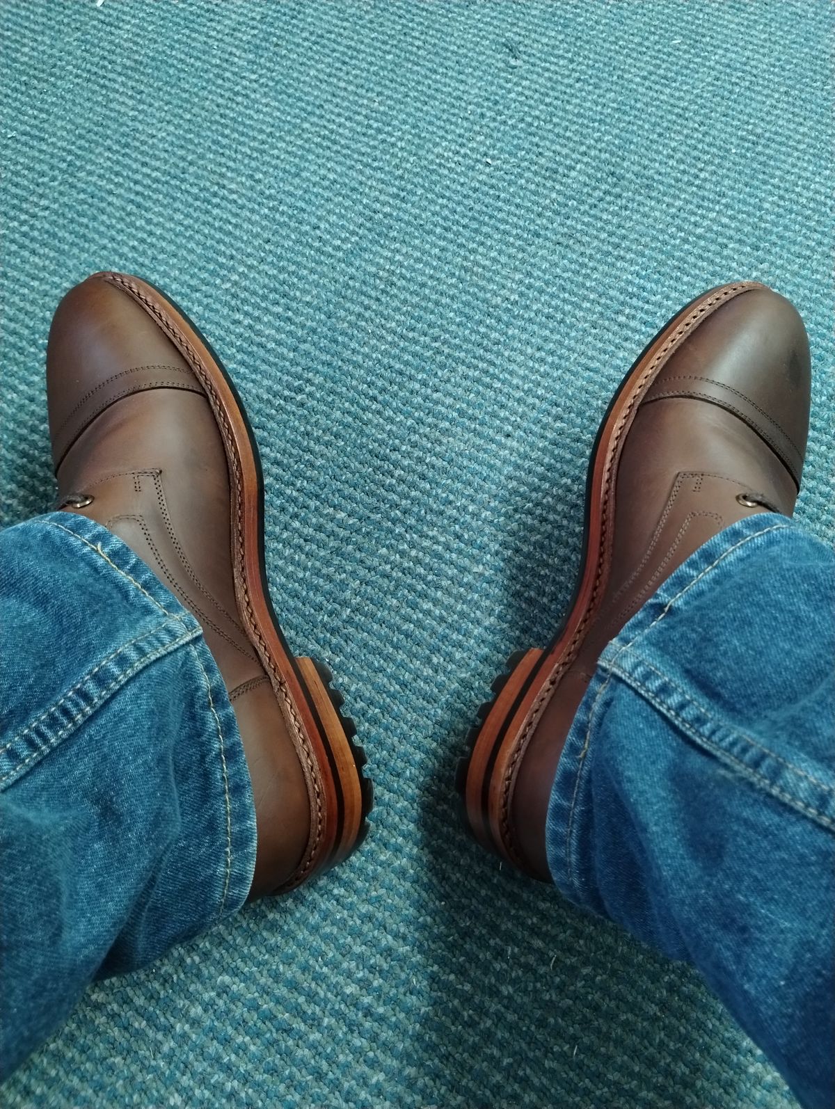 Photo by ScoutZekey on October 2, 2023 of the Blkbrd Shoemaker Dixon Cap Toe Derby Boot in Unknown Leather.