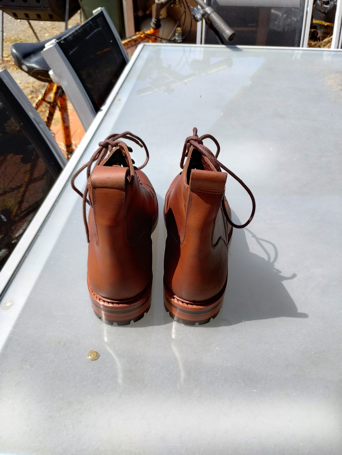 Photo by ScoutZekey on October 2, 2023 of the Blkbrd Shoemaker Dixon Cap Toe Derby Boot in Unknown Leather.