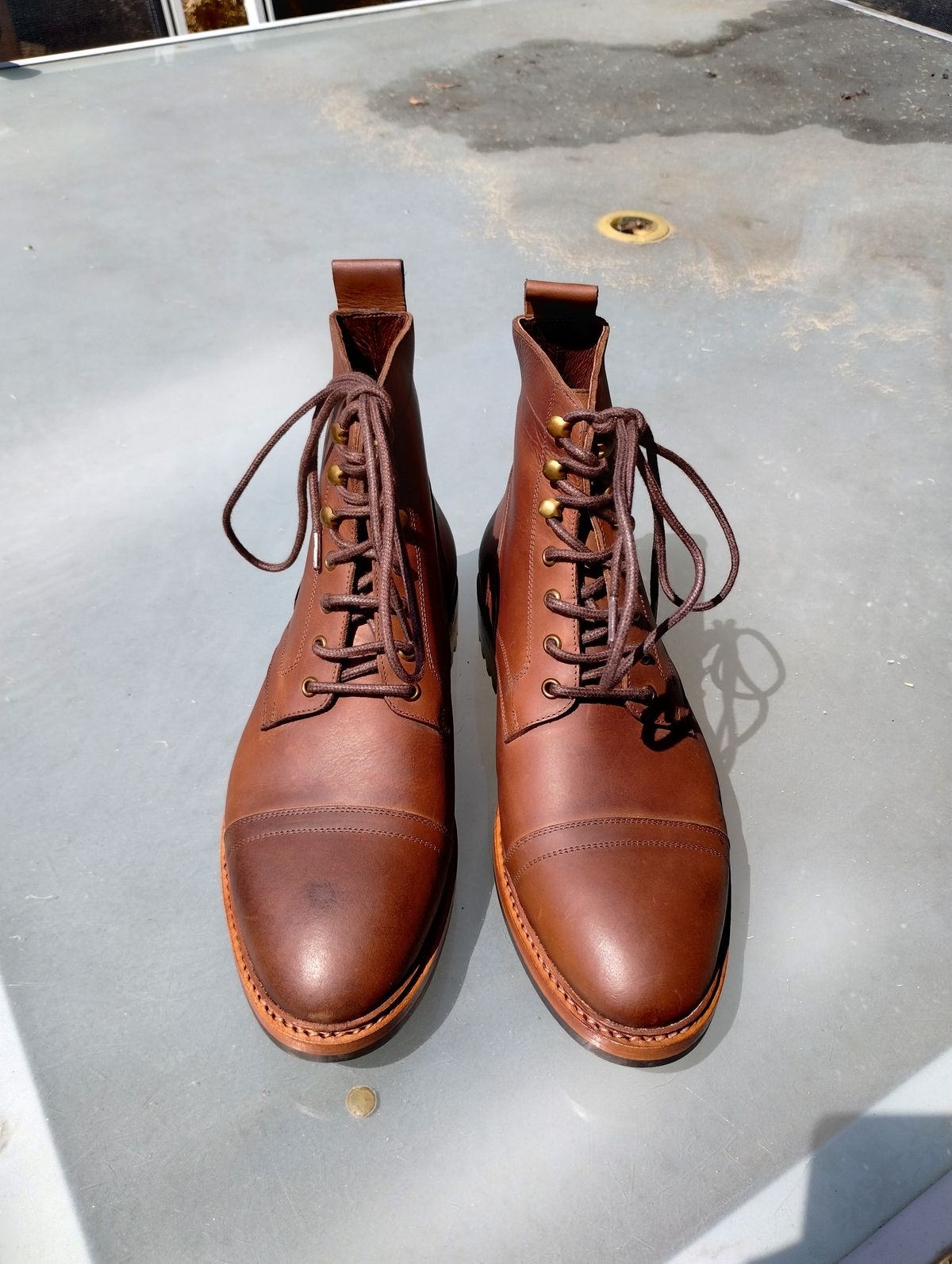 Photo by ScoutZekey on October 2, 2023 of the Blkbrd Shoemaker Dixon Cap Toe Derby Boot in Unknown Leather.